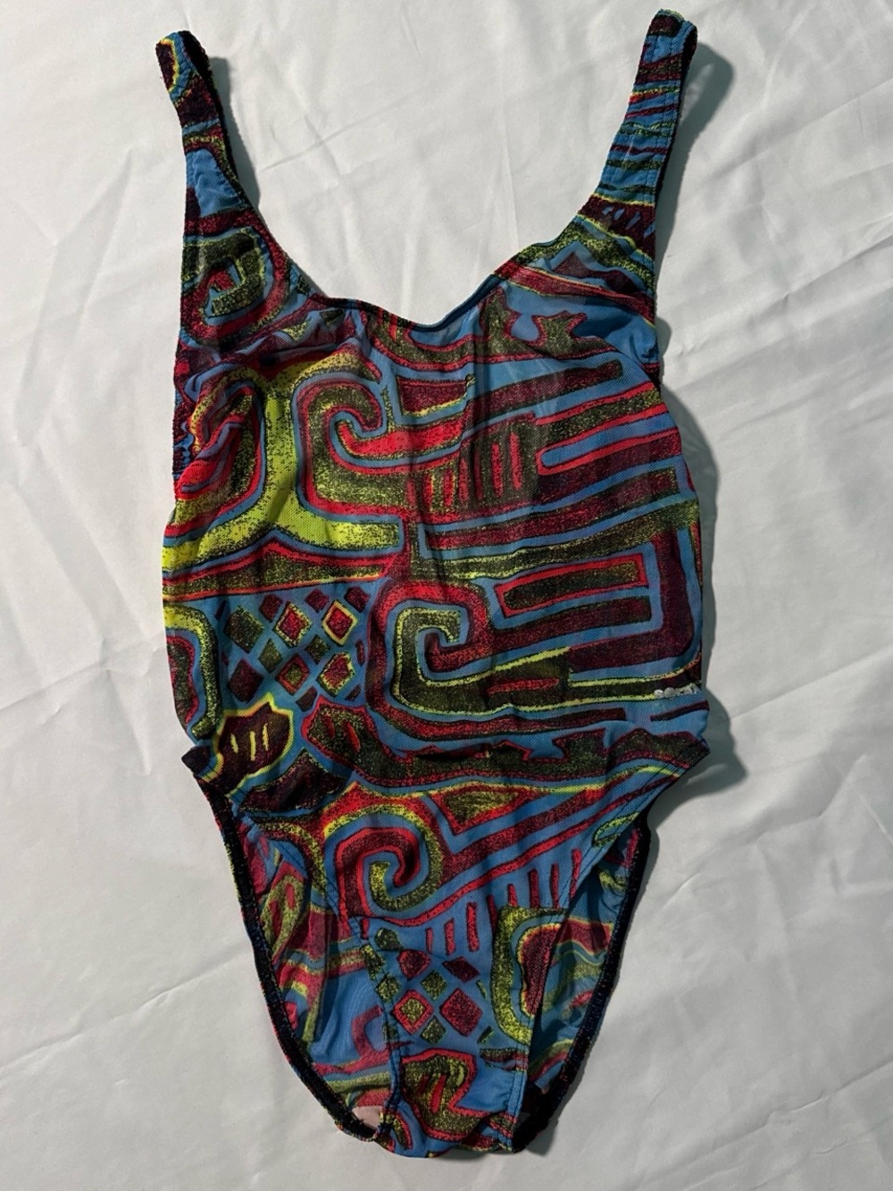 Vintage SOLAR tan thru Colorful Geometric One-Piece Swimsuit - Blue Multicolor